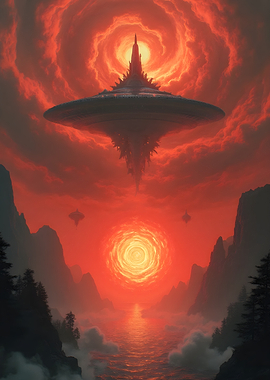 Floating UFO City Sunset