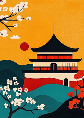 Japanese Pagoda Landscape