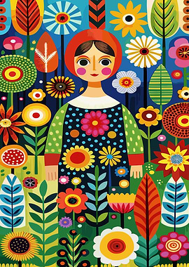 Girl in Flower Garden
