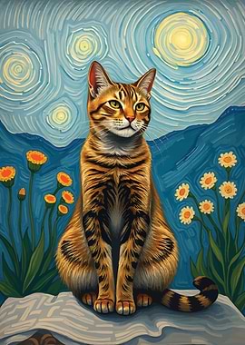 Cat in Starry Night Van Gogh