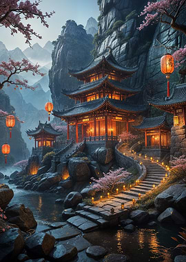 Chinese Temple in Mountains