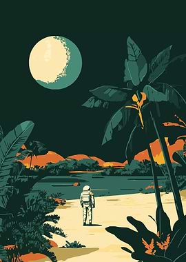 Astronaut on Tropical Planet