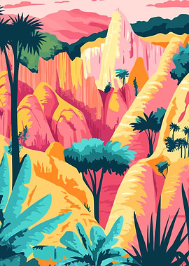 Tropical Canyon Landscape Pastel