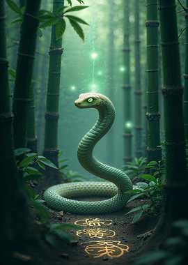 Green Snake in Bamboo Forest