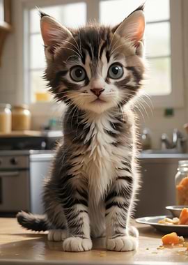 Cute Kitten in Kitchen