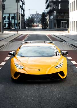 Yellow Lamborghini Huracan on City Street
