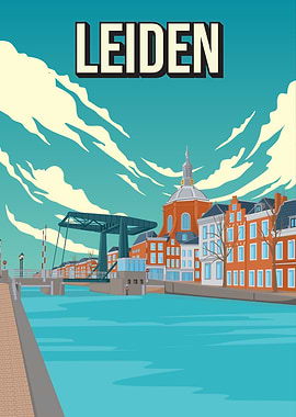 Leiden Dutch Cityscape Travel Poster