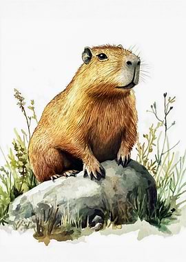 Capybara Watercolor Illustration
