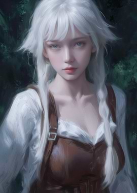 White-Haired Woman in Forest