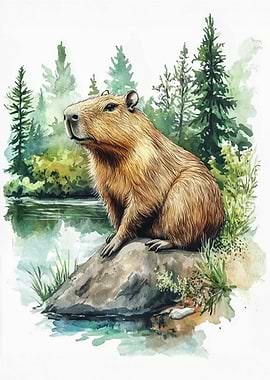 Capybara Watercolor Painting