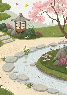 Japanese Sand Garden Illustration