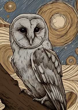 Barn Owl in Starry Night
