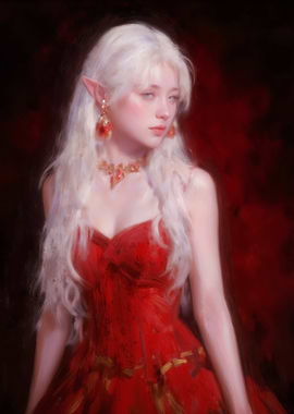 Elven Woman in Red Dress