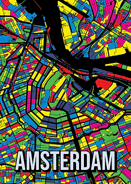 Amsterdam Pop Art City Map Art