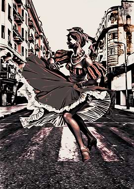 Woman in Dress Dancing on the Street