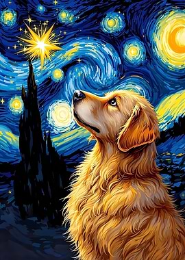 Golden Retriever Starry Night
