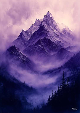 Mystic Mountain Peaks in Monochrome Purple