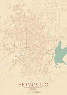 Hermosillo Mexico Vintage Style City Map