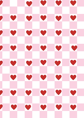 Valentines Red Hearts Checkerboard