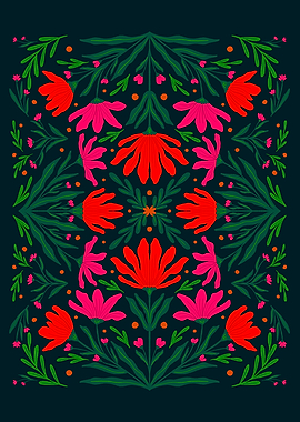 Floral Pattern with Red and Pink Flowers