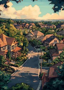 Anime Suburban Street Scene