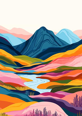 Colorful Mountain River Minimalist Art