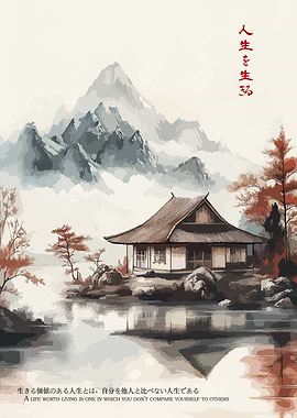 Japanese Scenery Cabin Lake Mountain