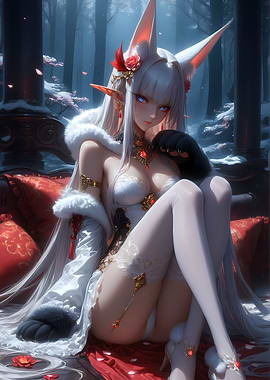 White-Haired Anime Girl in Forest