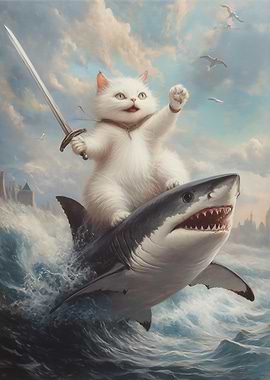 Cat Riding Shark