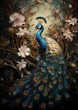 Peacock in Floral Frame