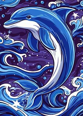 Blue Dolphin in Waves