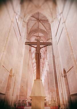 Crucifix in Gothic Cathedral. Batalha Monastery church, Portugal