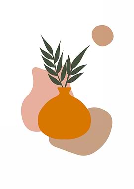 Abstract Vase with Green Leaves