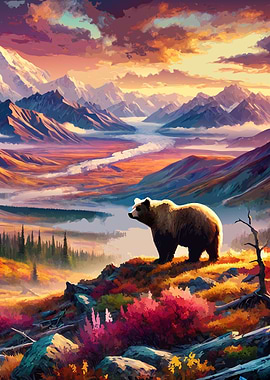 Bear in Mountain Landscape