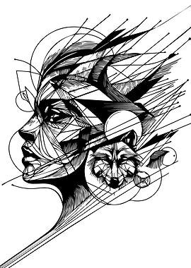 Geometric Woman and Wolf