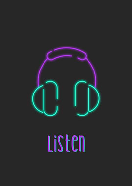 Neon Headphones Listen
