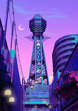 Neon Tower in Japanese City