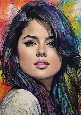 Selena Gomez Watercolor Portrait