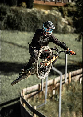 Mountain Biker in Mid-Air