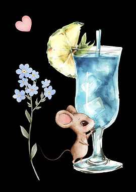 Cute Mouse with Blue Lagoon Cocktail