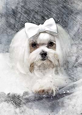 White Dog with Bow