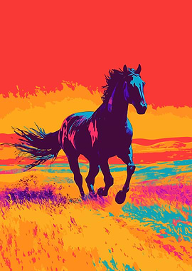 Black Horse Running Minimalist Art