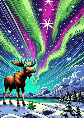 Moose Under Aurora Borealis