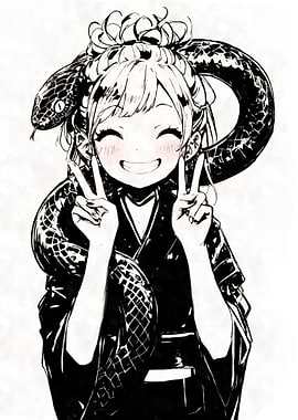 Smiling Anime Girl with Snake