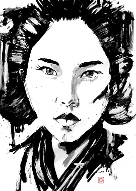 Japanese Woman Ink Painting