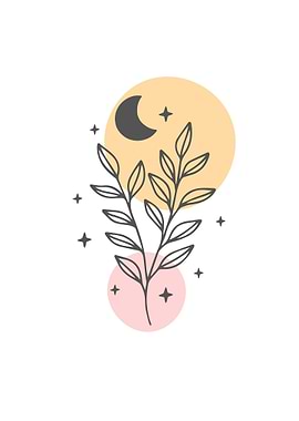 Moon & Leaves Minimalist Art