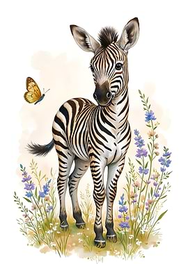 Cute Zebra with Flowers