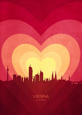 Vienna Austria Skyline Hearts Red Yellow