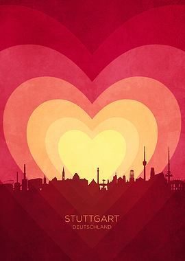 Stuttgart Germany Skyline Hearts Red Yellow