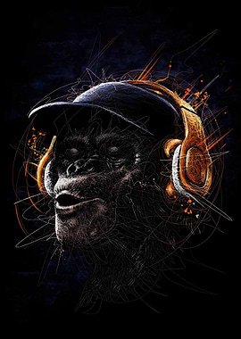 Gorilla with Headphones
